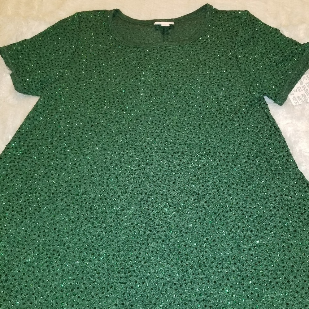 LuLaRoe Green with sequins. High/Low. - Picture 2 of 8